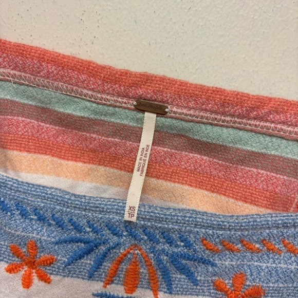 Free People Vintage Embroidered Striped Blue Peach Cotton Tank Top - Picture 9 of 14